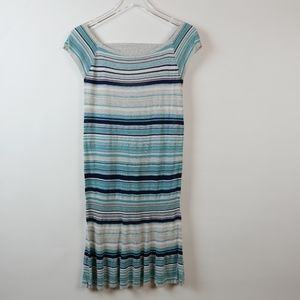 Benetton Blue and Cream Stripe Summer Knit Dress
